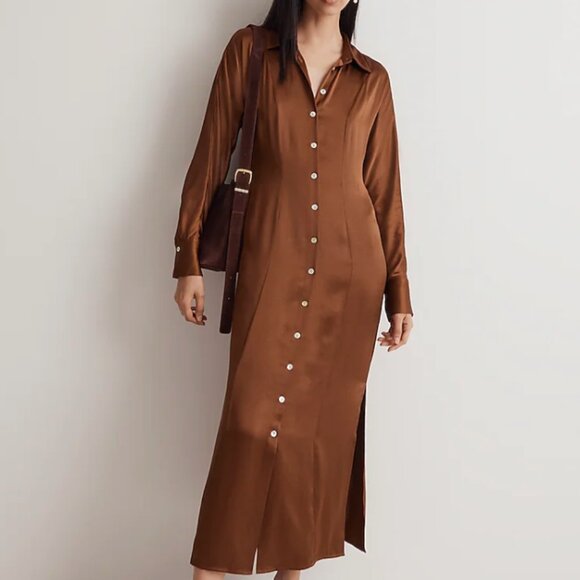 NWT Madewell Satin Button-Front Midi Shirtdress Size 10 - Picture 1 of 11
